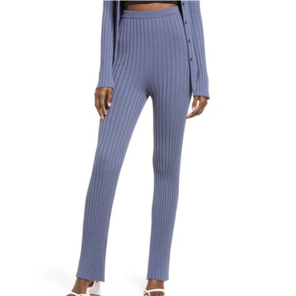 Open Edit Pants Ribbed High Waisted Sweater Blue Shadow Stretchy Comfy Casual - Picture 1 of 10